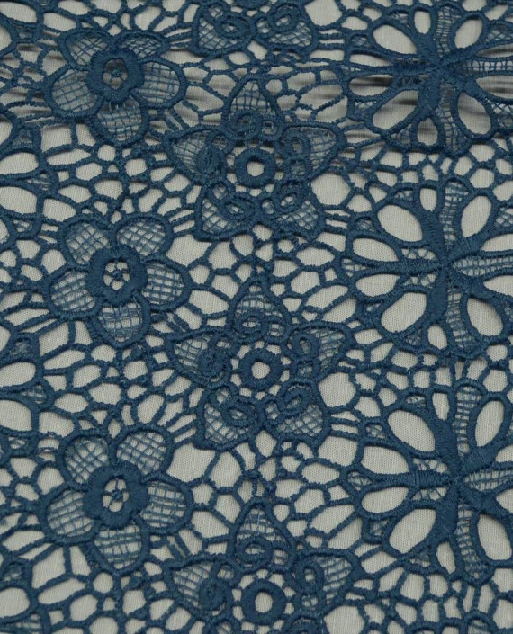 Ткань Гипюр Кружево 495 цвет синий цветочный картинка