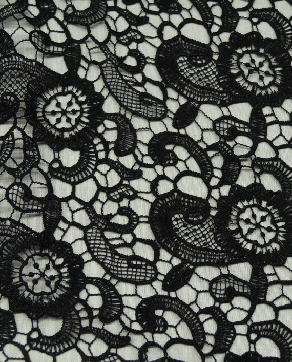 Ткань Гипюр Кружево 497 цвет черный цветочный картинка