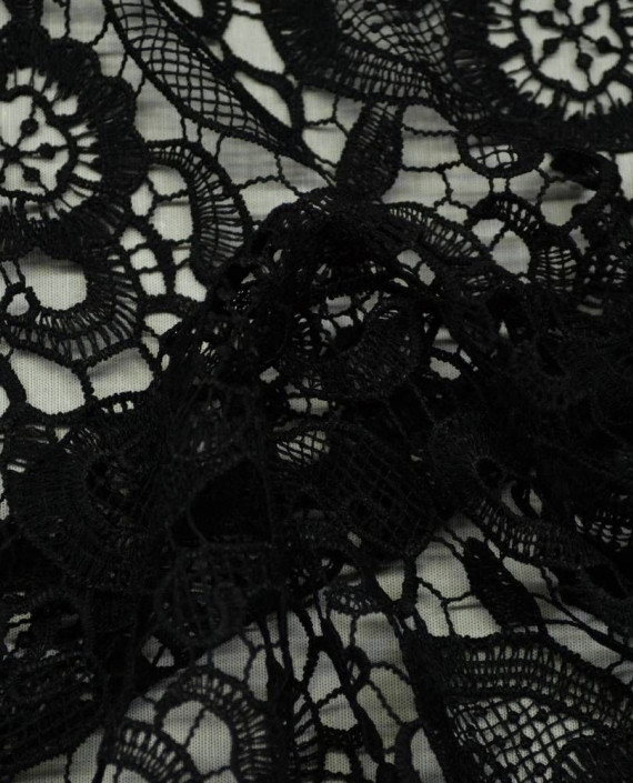 Ткань Гипюр Кружево 497 цвет черный цветочный картинка 2