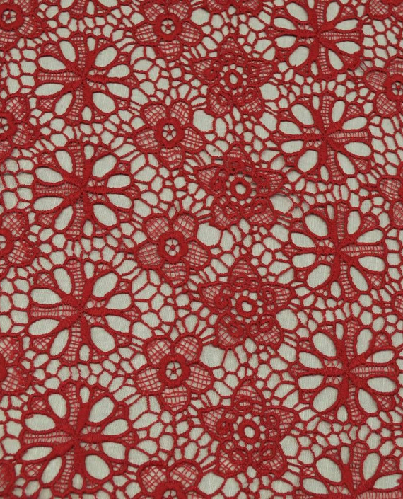 Ткань Гипюр Кружево 498 цвет красный цветочный картинка