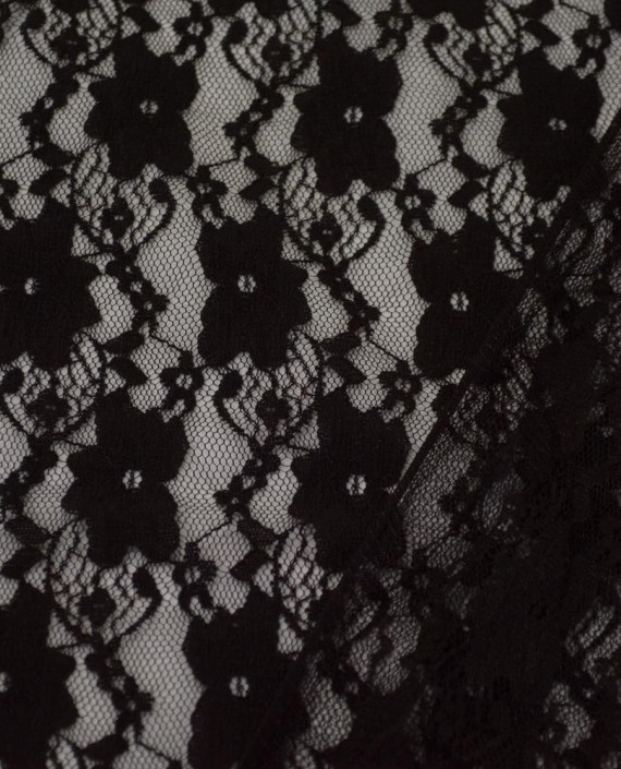 Ткань Гипюр Кружево 532 цвет черный цветочный картинка 2