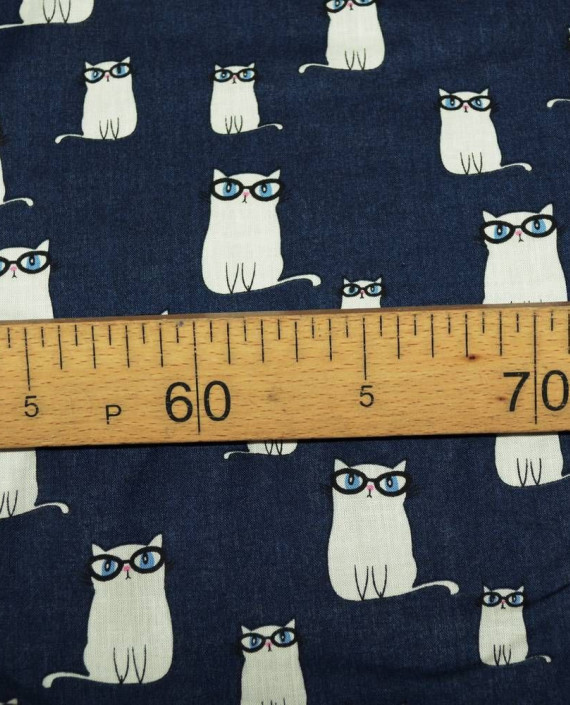 Ткань Хлопок Рубашечный "Кот ученый"  2088 цвет синий абстрактный картинка 1