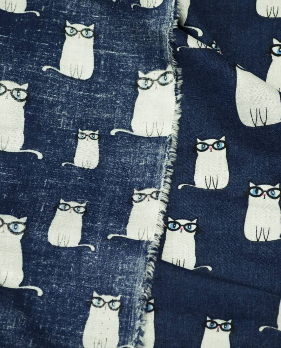 Ткань Хлопок Рубашечный "Кот ученый"  2088 цвет синий абстрактный картинка 2