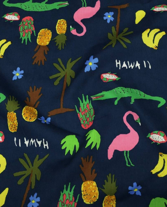 Ткань Хлопок Рубашечный "Гавайи" 2090 цвет синий абстрактный картинка