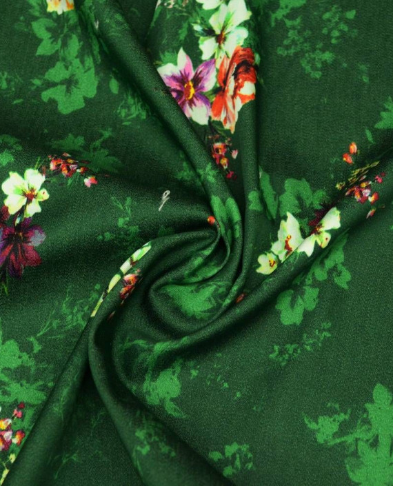 Ткань Хлопок Костюмный 2106 цвет зеленый цветочный картинка