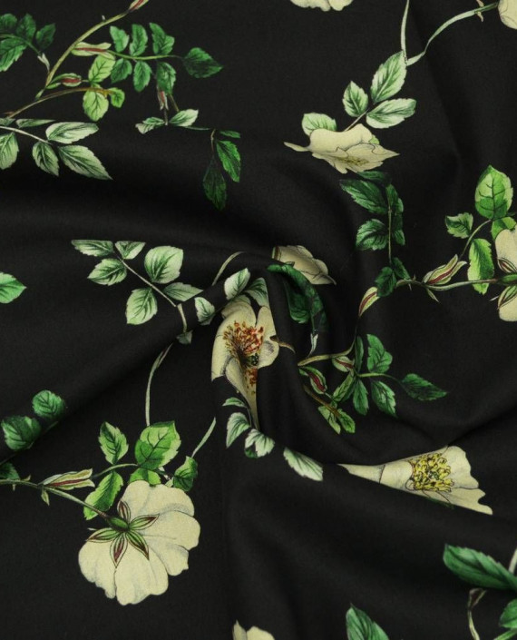 Ткань Хлопок Костюмный 2107 цвет черный цветочный картинка