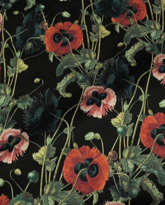 Ткань Хлопок Костюмный 2108 цвет черный цветочный картинка