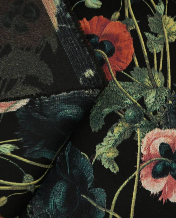 Ткань Хлопок Костюмный 2108 цвет черный цветочный картинка 1