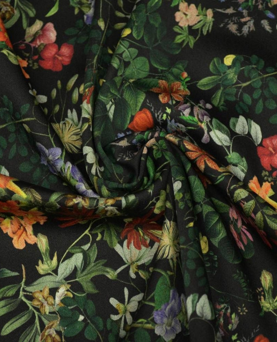 Ткань Хлопок Костюмный "Флора" 2109 цвет черный цветочный картинка