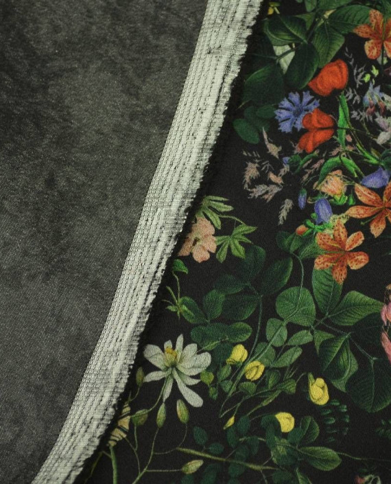 Ткань Хлопок Костюмный "Флора" 2109 цвет черный цветочный картинка 2