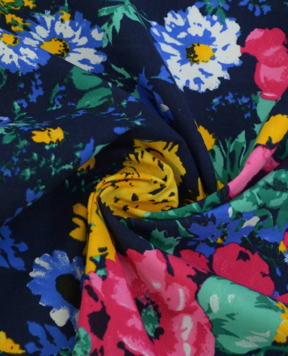 Ткань Хлопок Принтованный 2218 цвет синий цветочный картинка