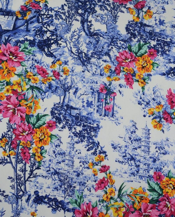 Ткань Хлопок Костюмный Принт 2351 цвет разноцветный цветочный картинка