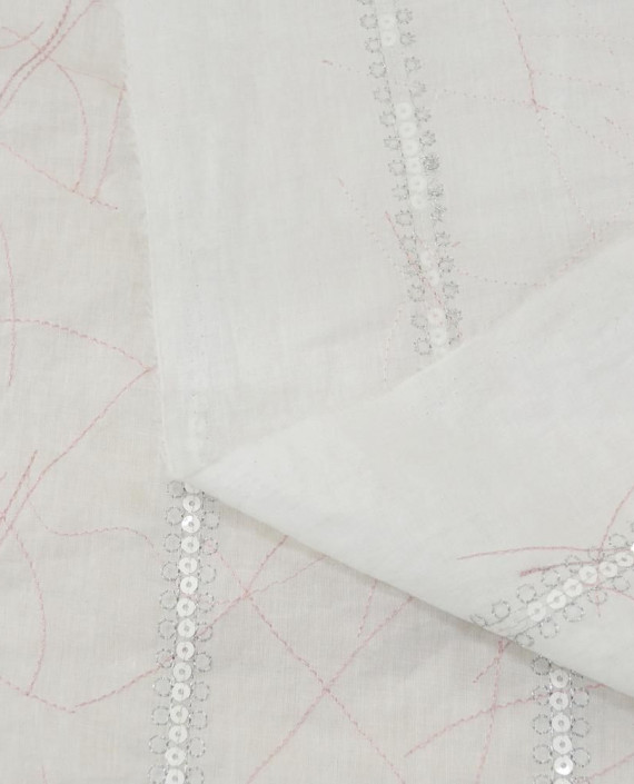 Последний отрез-1.7м Ткань Шитье с пайетками Хлопок 12441 цвет белый цветочный картинка 2