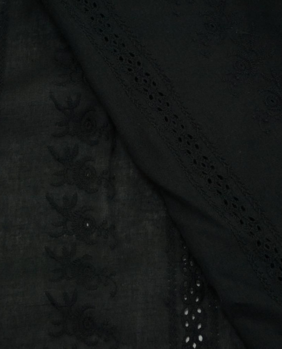Ткань Хлопок Шитье 2467 цвет черный цветочный картинка 2