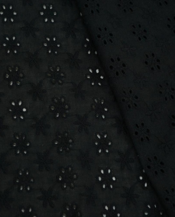 Ткань Хлопок Шитье 2468 цвет черный цветочный картинка 2