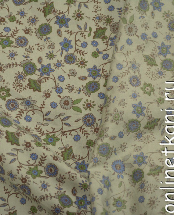 Ткань Хлопок Принтованный 1077 цвет бежевый цветочный картинка 2