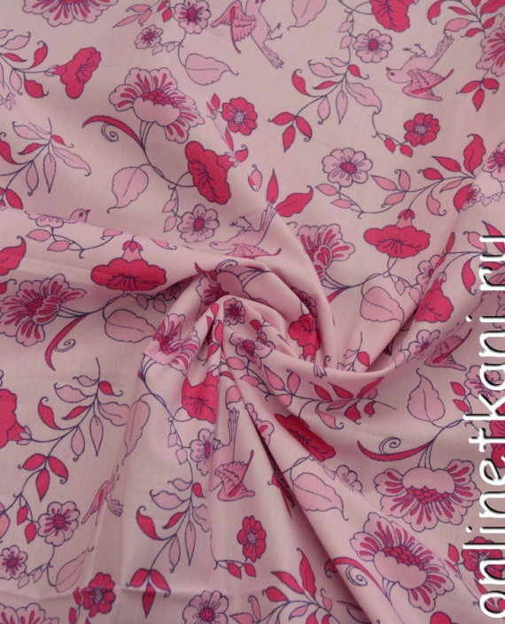 Ткань Хлопок Поплин 1080 цвет розовый цветочный картинка