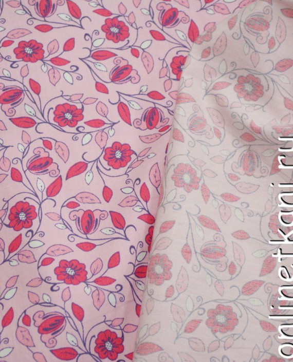 Ткань Хлопок Поплин 1083 цвет розовый цветочный картинка 1