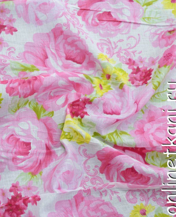Ткань Хлопок Принтованный 1091 цвет розовый цветочный картинка