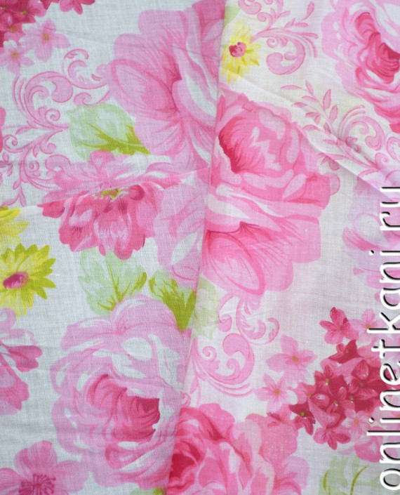 Ткань Хлопок Принтованный 1091 цвет розовый цветочный картинка 2