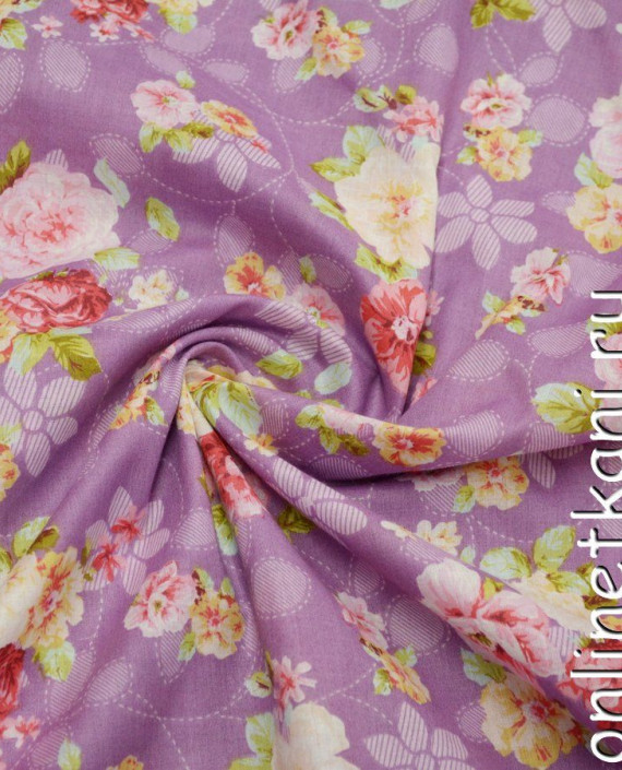 Ткань Хлопок Принтованный 1102 цвет фиолетовый цветочный картинка