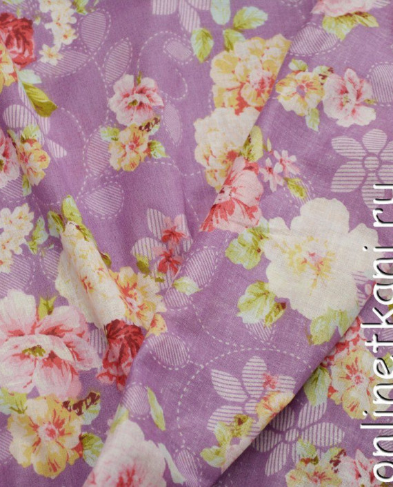 Ткань Хлопок Принтованный 1102 цвет фиолетовый цветочный картинка 1