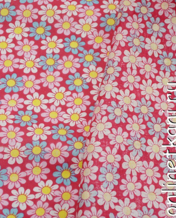 Ткань Хлопок Принтованный 1112 цвет малиновый цветочный картинка 2