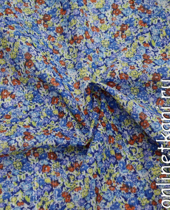 Ткань Хлопок Принтованный 1117 цвет синий цветочный картинка