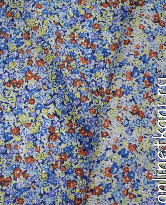 Ткань Хлопок Принтованный 1117 цвет синий цветочный картинка 2