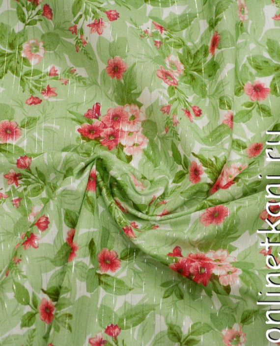 Ткань Хлопок Принтованный 1122 цвет зеленый цветочный картинка
