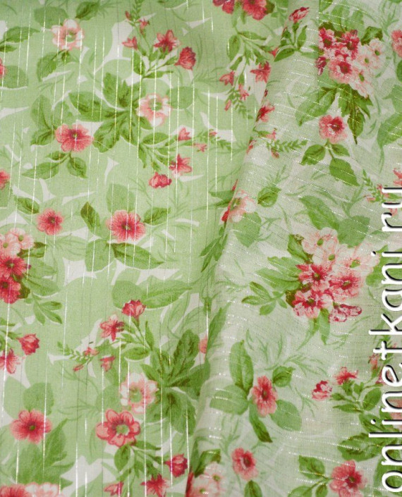 Ткань Хлопок Принтованный 1122 цвет зеленый цветочный картинка 2