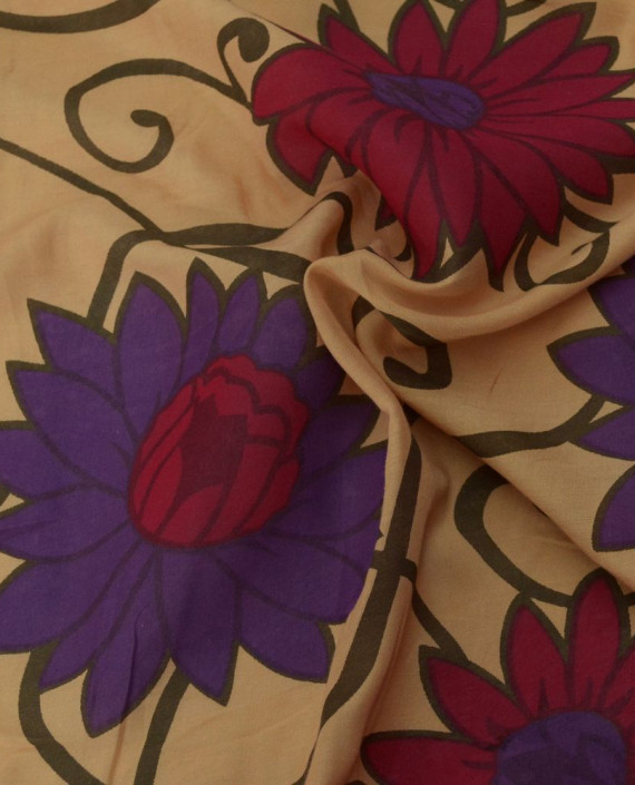 Ткань Хлопок Принтованный 1365 цвет бежевый цветочный картинка