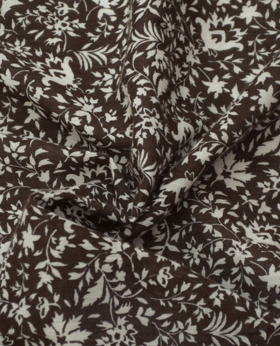 Ткань Хлопок Принтованный 1370 цвет коричневый цветочный картинка