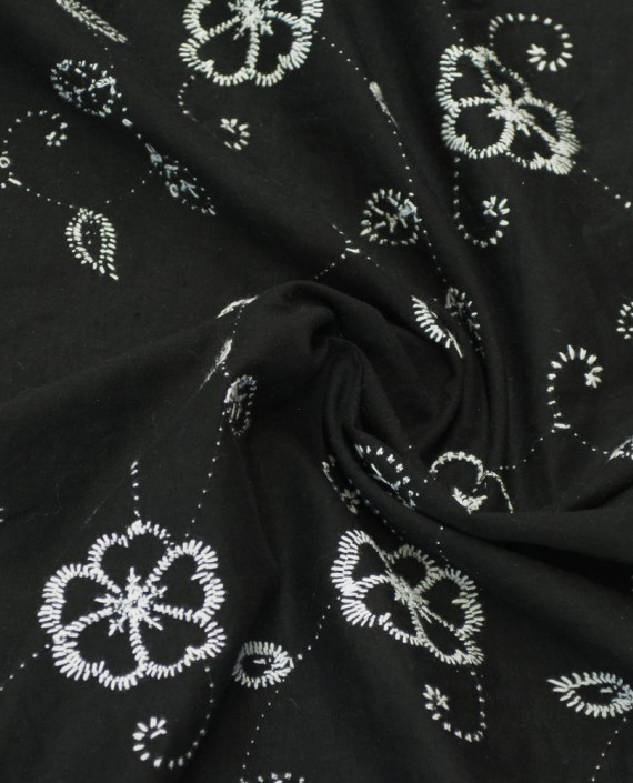 Ткань Хлопок Рубашечный 1491 цвет черный цветочный картинка