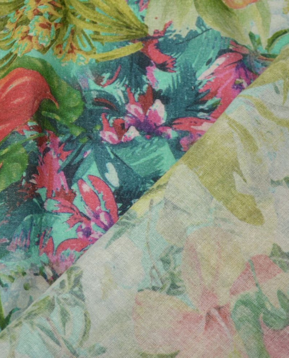 Ткань Хлопок Рубашечный 1519 цвет зеленый цветочный картинка 1