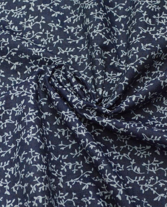 Ткань Хлопок Рубашечный 1777 цвет синий цветочный картинка