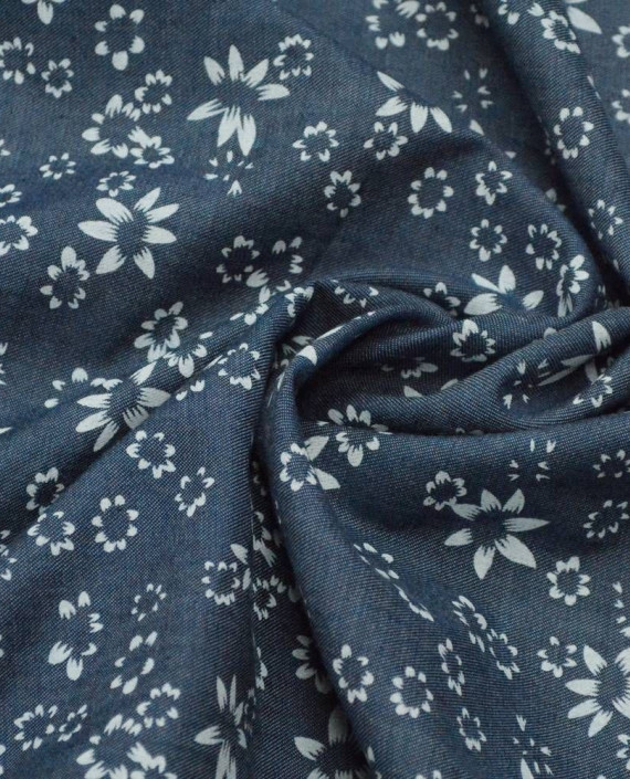 Ткань Хлопок Рубашечный 1778 цвет синий цветочный картинка