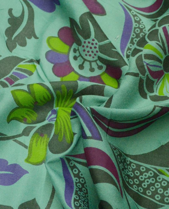Ткань Хлопок Рубашечный 1876 цвет зеленый цветочный картинка