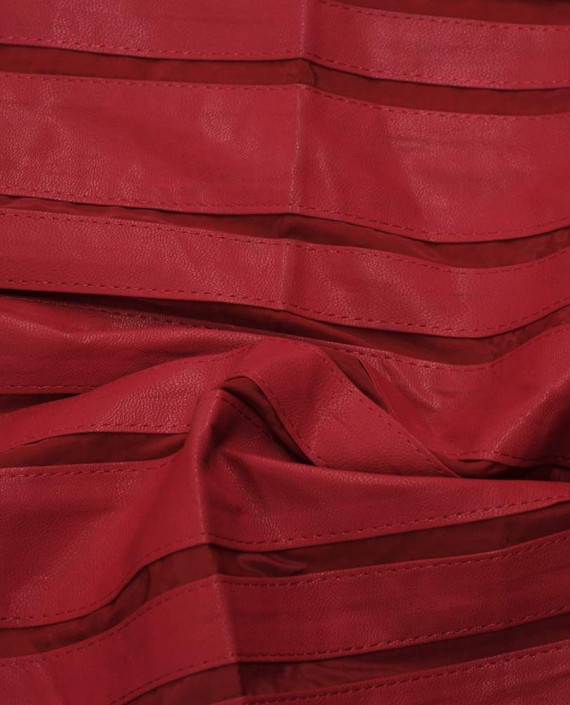 Ткань Кожа Искусственная 329 цвет красный в полоску картинка