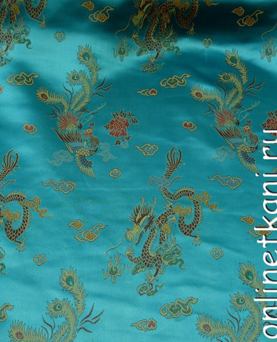 Ткань Китайский шелк  0072 цвет бирюзовый цветочный картинка