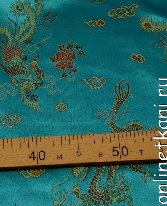 Ткань Китайский шелк  0072 цвет бирюзовый цветочный картинка 1