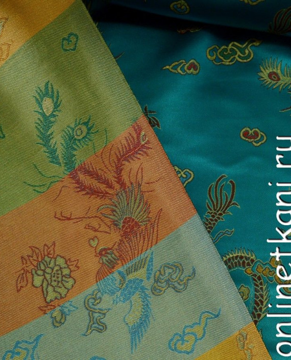 Ткань Китайский шелк  0072 цвет бирюзовый цветочный картинка 2