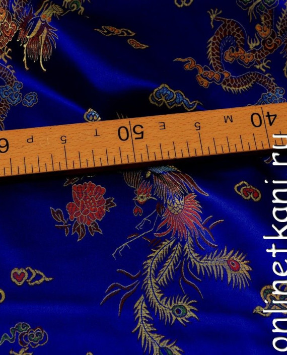 Ткань Китайский шелк  0073 цвет синий цветочный картинка 1