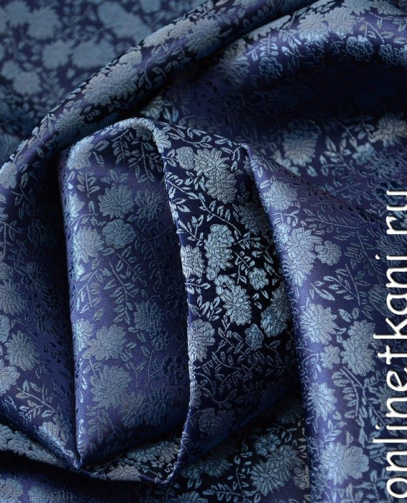Ткань Китайский шелк  0074 цвет синий цветочный картинка 2