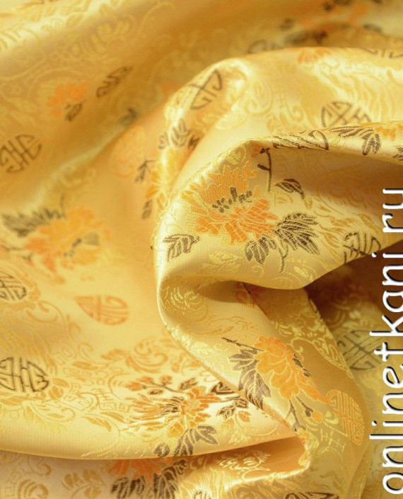Ткань Китайский шелк  0075 цвет желтый цветочный картинка