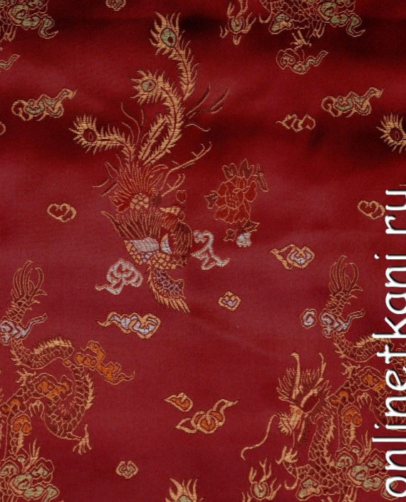 Ткань Китайский шелк  0076 цвет бордовый цветочный картинка 1