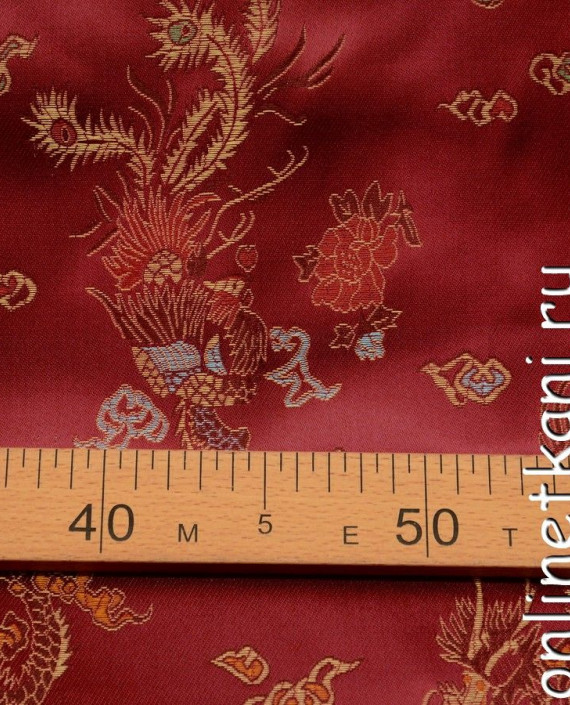 Ткань Китайский шелк  0076 цвет бордовый цветочный картинка 2