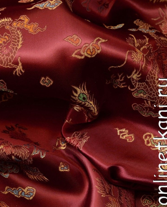 Ткань Китайский шелк  0076 цвет бордовый цветочный картинка