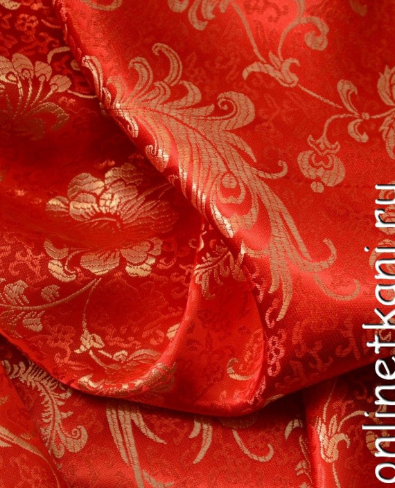 Ткань Китайский шелк  0077 цвет красный цветочный картинка