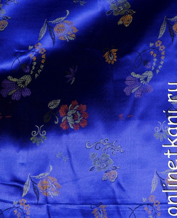Ткань Китайский шелк 0093 цвет синий цветочный картинка
